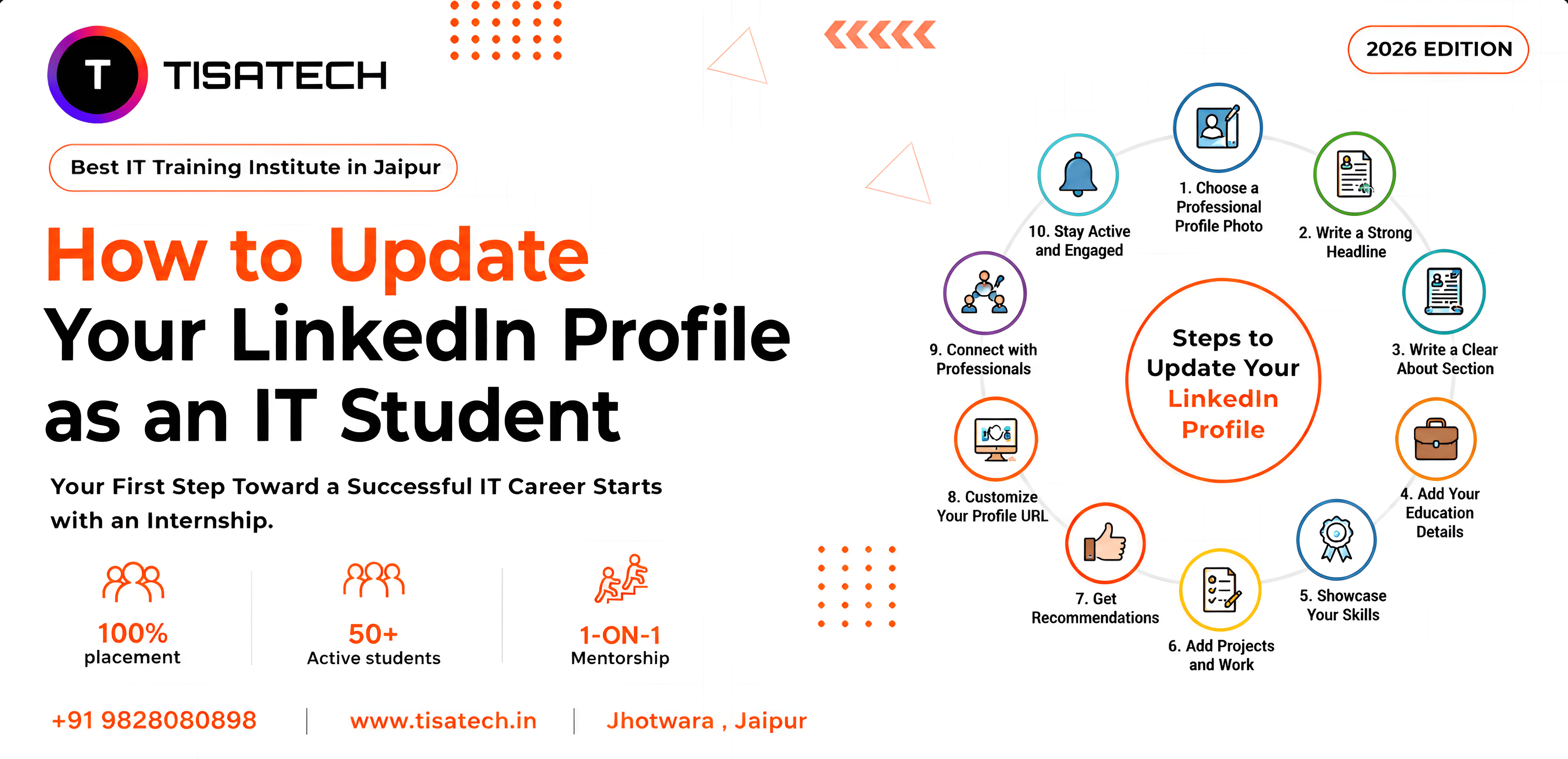 0 step LinkedIn profile guide for IT students by TISATECH, best IT training institute in Jaipur Jhotwara