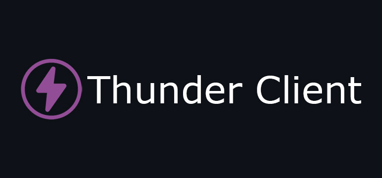Thunder Client logo with a purple circle containing a lightning bolt icon, next to white bold text reading Thunder Client on a dark black background
