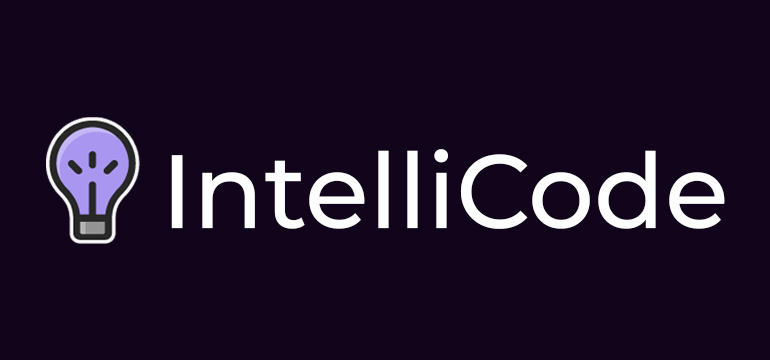 IntelliCode logo featuring a purple lightbulb icon and the IntelliCode brand name on a dark background, representing coding, software development, and technology innovation.