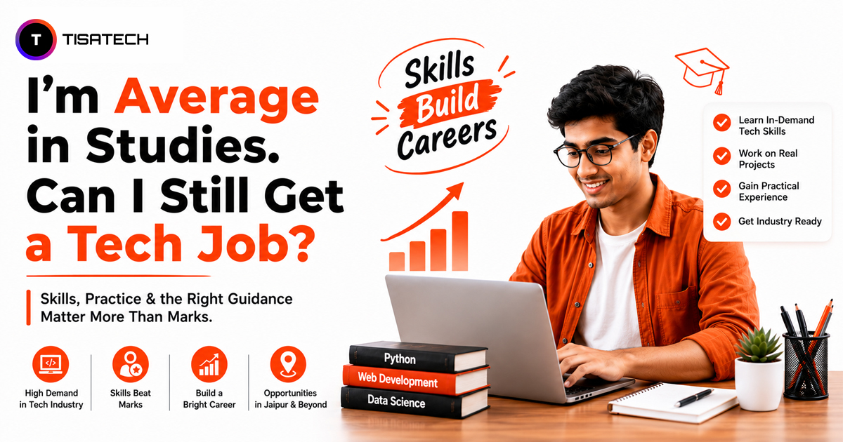 Average student learning tech skills on a laptop to build a career and get a tech job