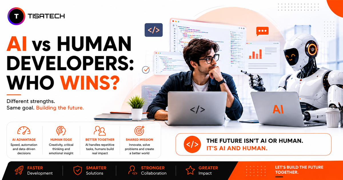 AI vs human developers comparing coding, automation and human creativity
