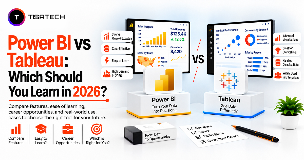 Power BI vs Tableau comparison showing differences in data modeling, reporting, visualization, and beginner experience