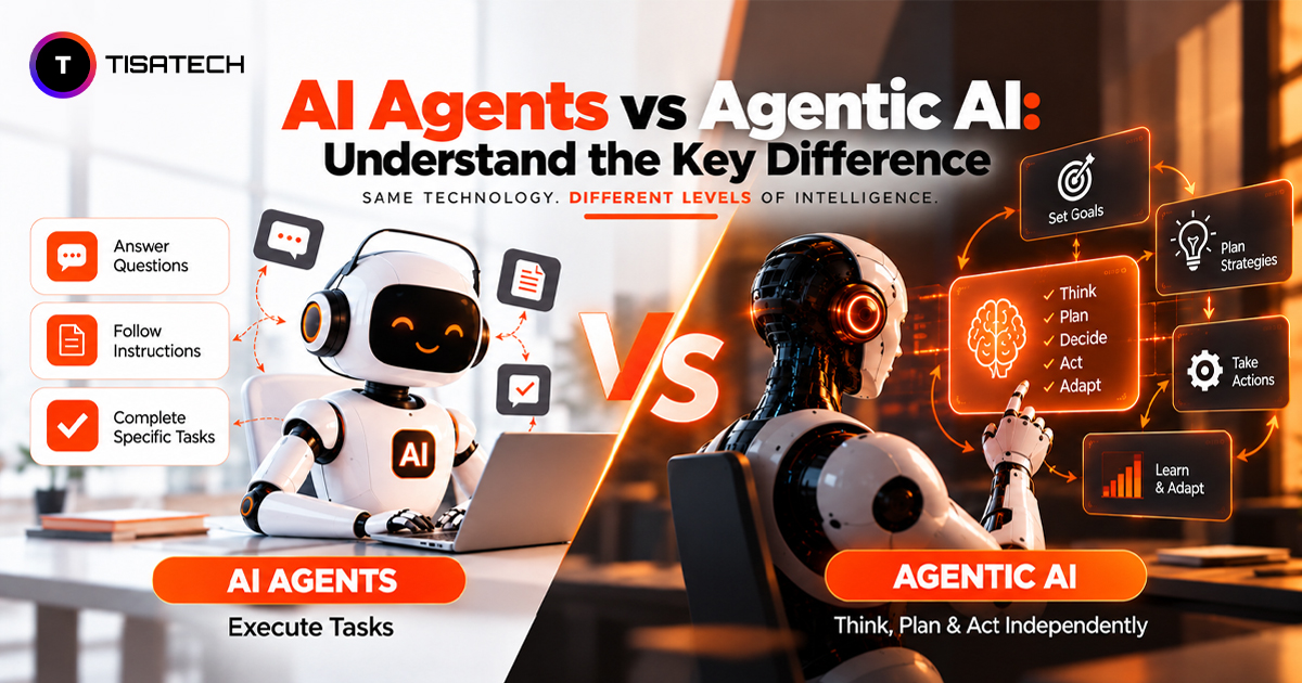 AI Agents vs Agentic AI showing the difference between task-focused AI agents and autonomous agentic AI systems.